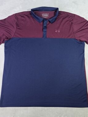 Under Armour Polo Shirt Mens 2XLT Blue Red The Performance Golf Loose Fit